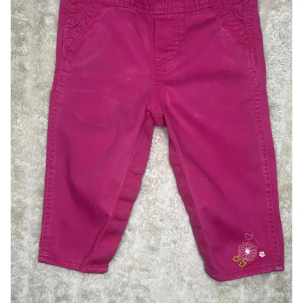 OshKosh B'gosh classic cotton pink floral embroidered bib-style overalls 12M